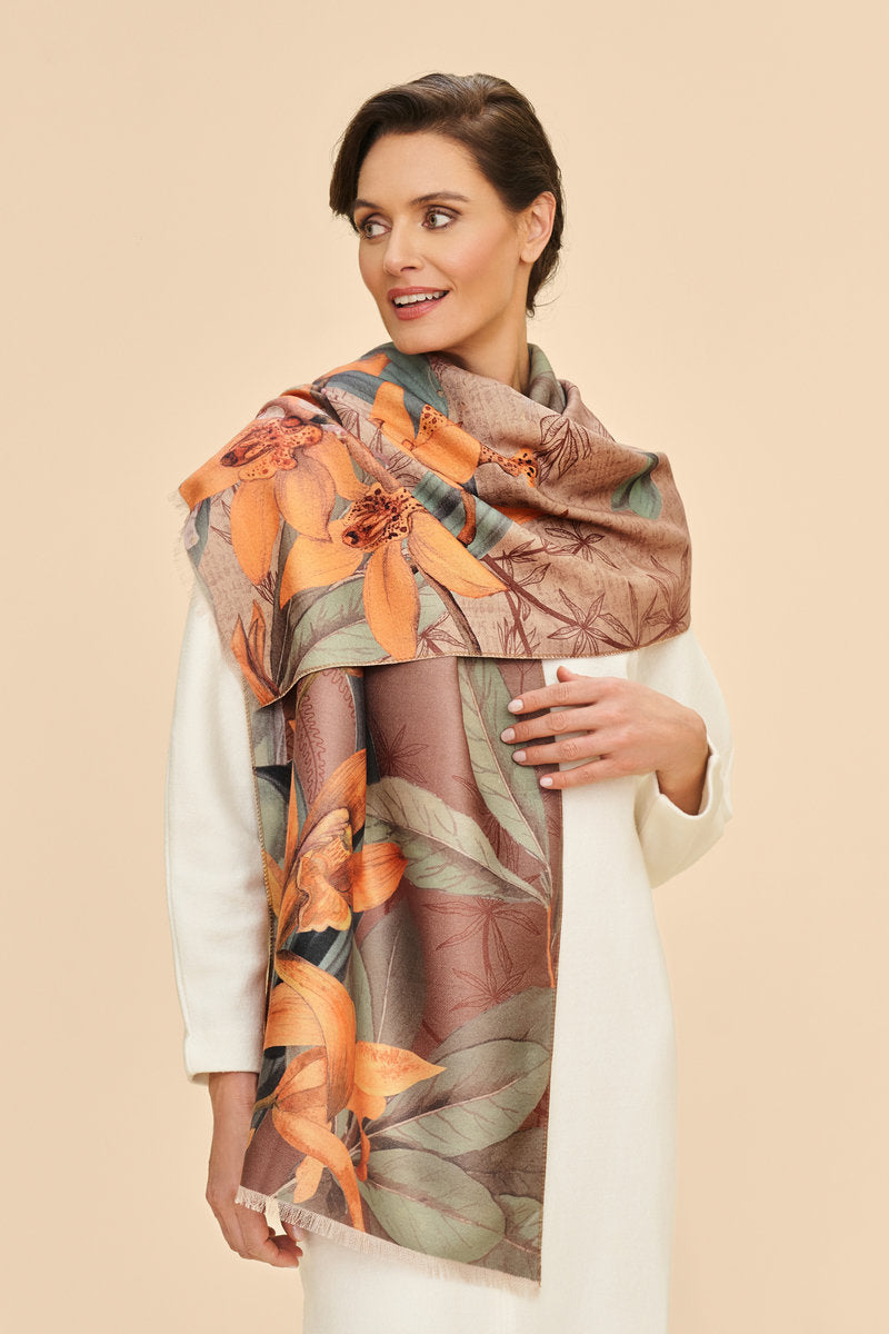 Luxurious Botany Bliss Scarf | Chocolate