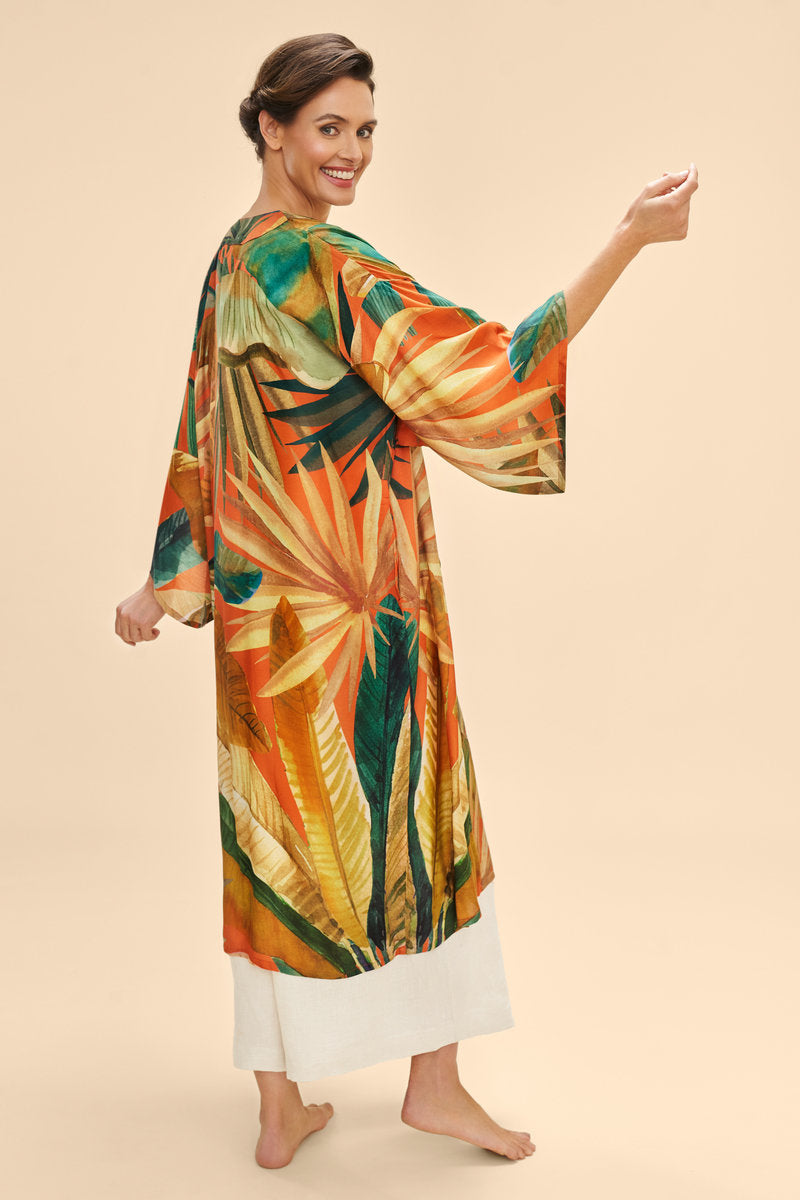 Painted Palms Kimono Gown | Tangerine