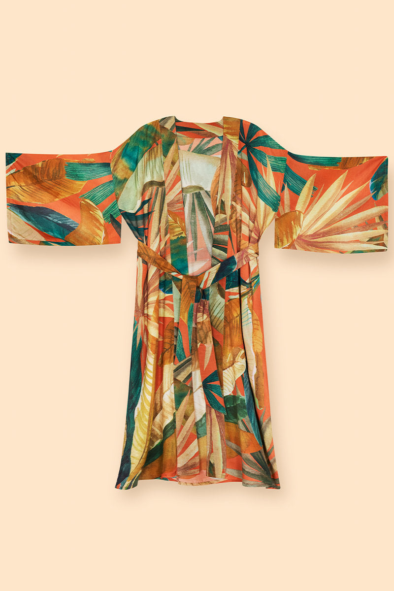 Painted Palms Kimono Gown | Tangerine