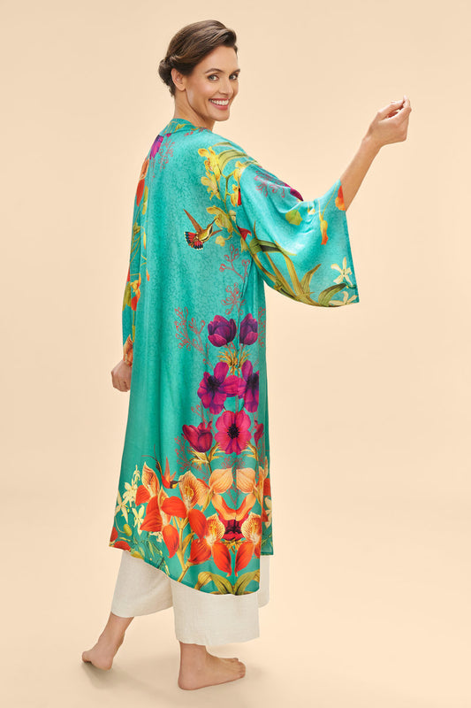 Hummingbird at Dusk Kimono Gown | Teal