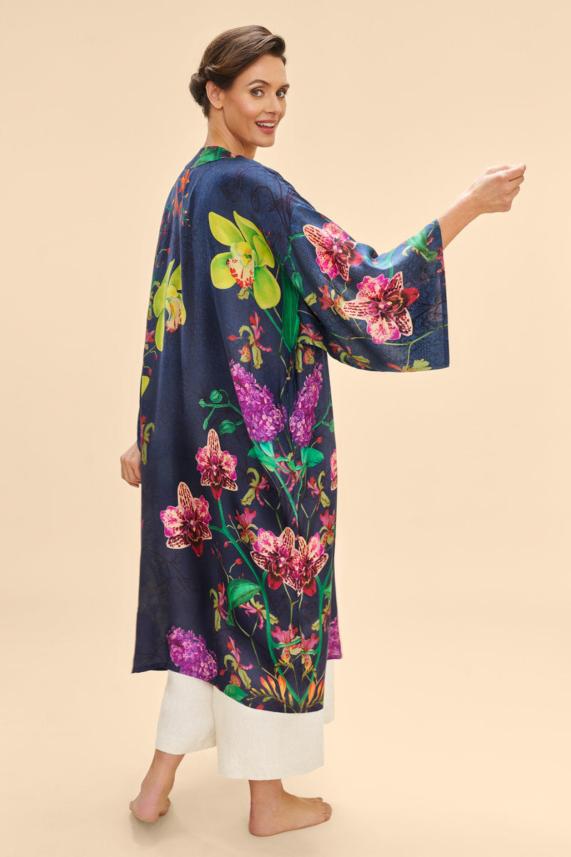 Exotic Evening Floral Kimono Gown | Ink