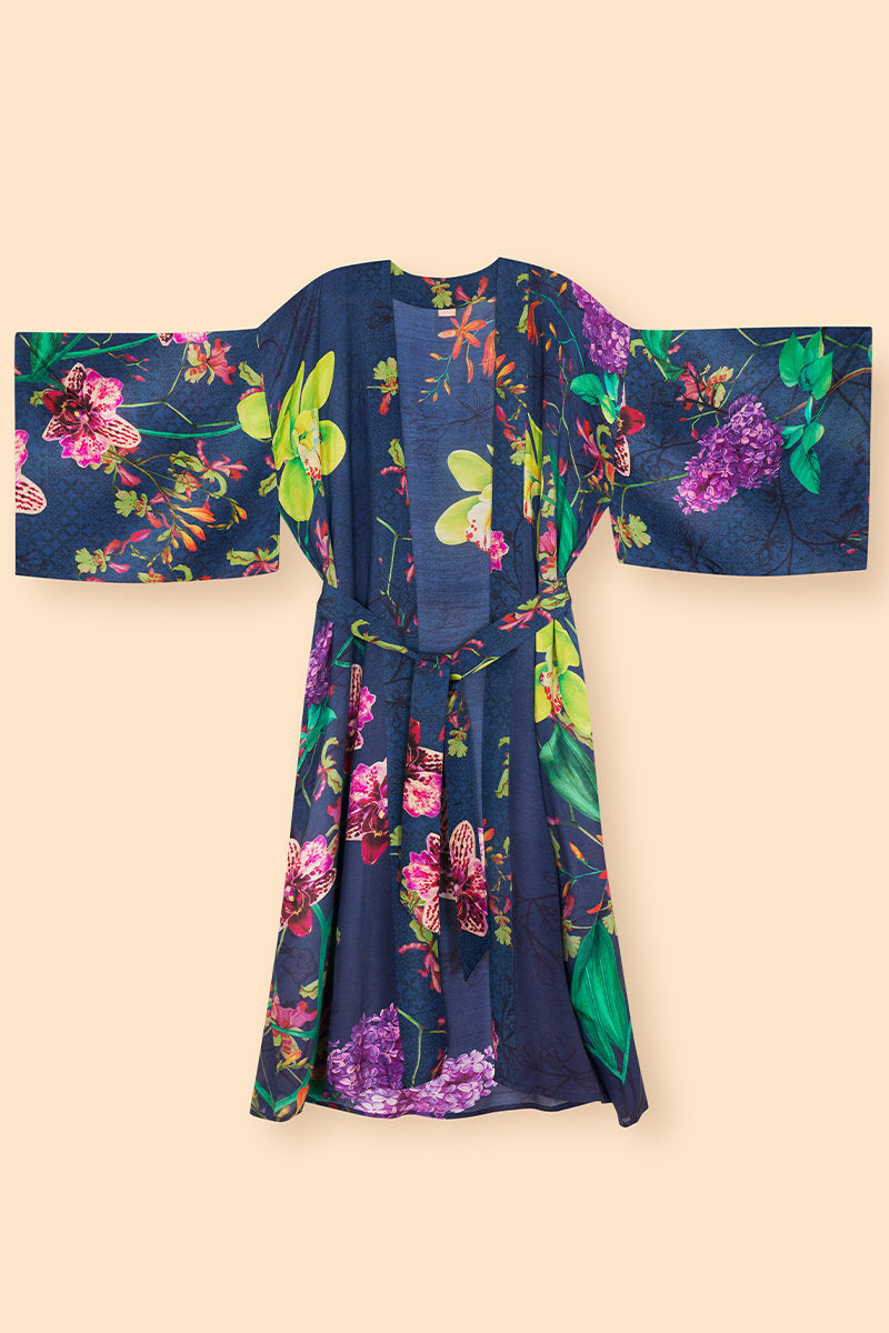 Exotic Evening Floral Kimono Gown | Ink