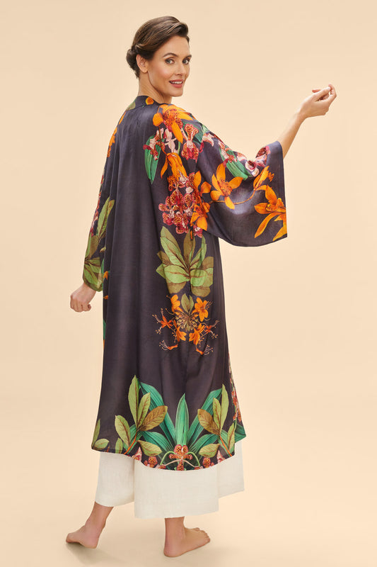 Botany Bliss Floral Kimono Gown | Charcoal