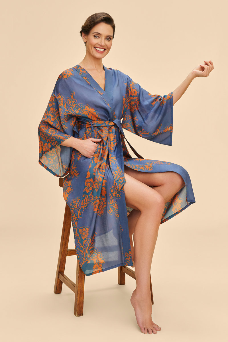 Denim Tapestry Kimono Gown