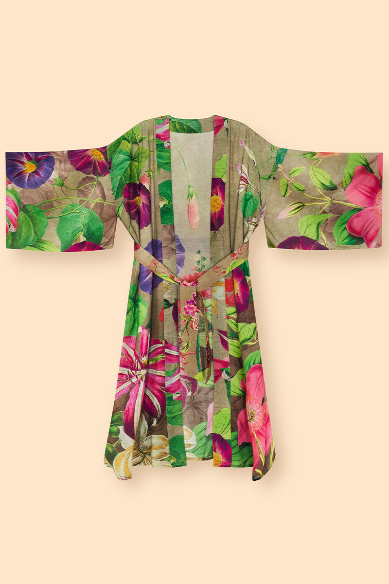 Oversized Botanicals Kimono Gown | Slate