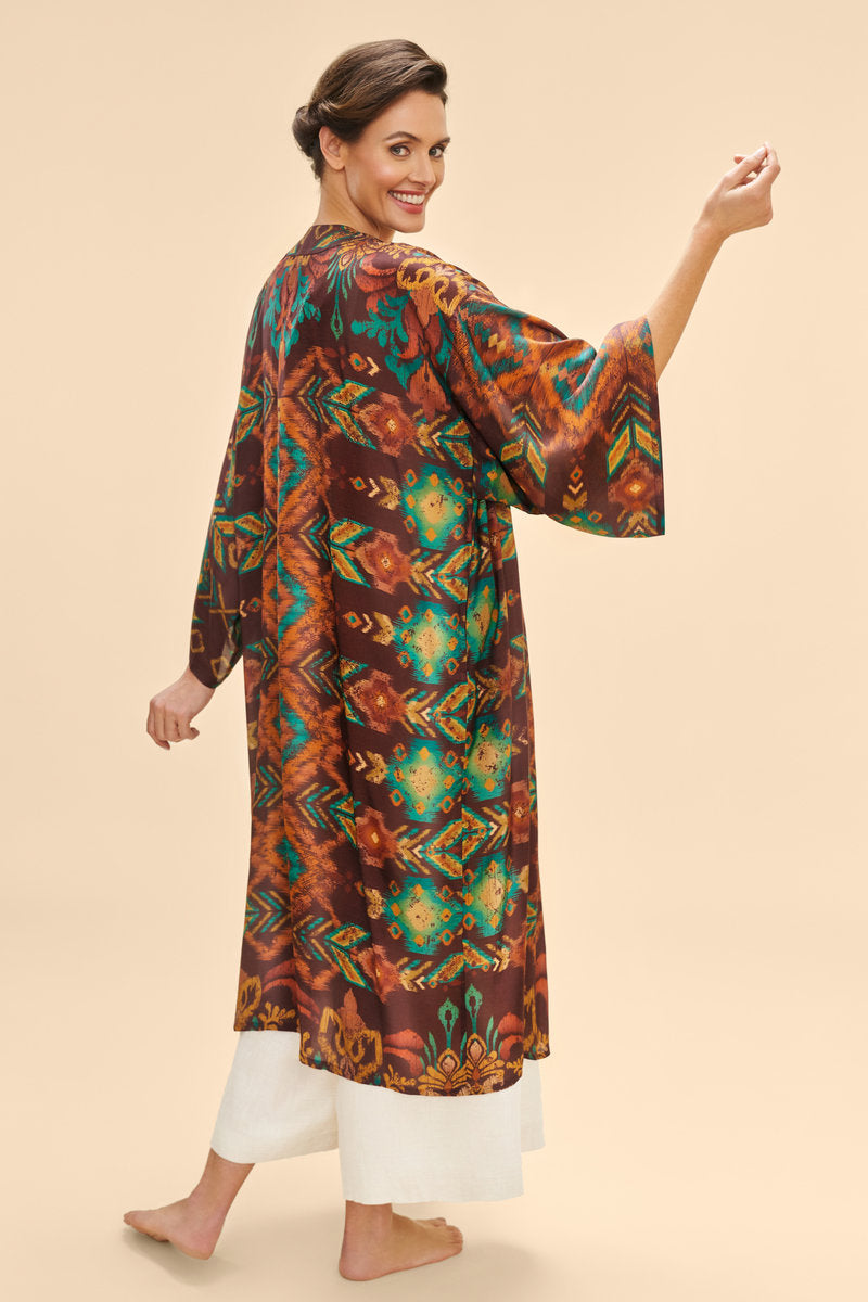 Chocolate Ikat Kimono Gown