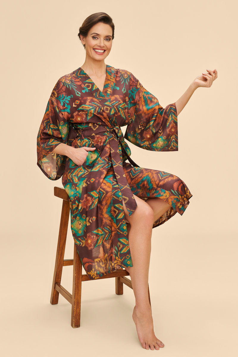 Chocolate Ikat Kimono Gown