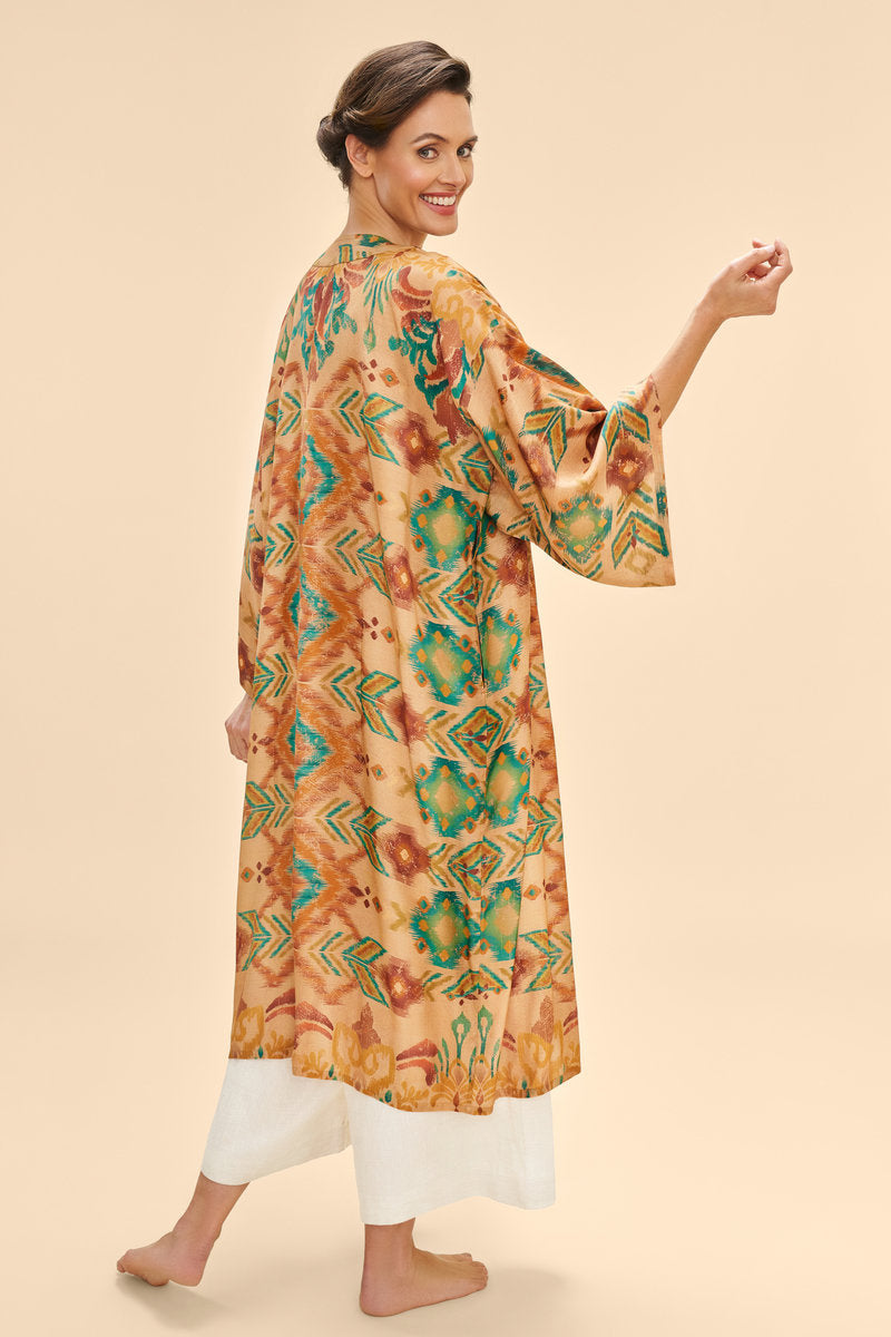 Warm Cream Ikat Kimono Gown