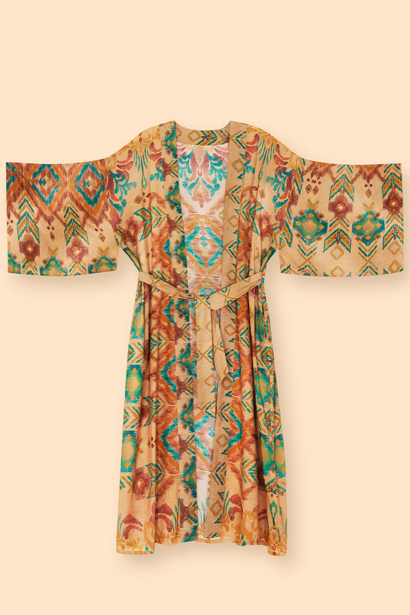 Warm Cream Ikat Kimono Gown