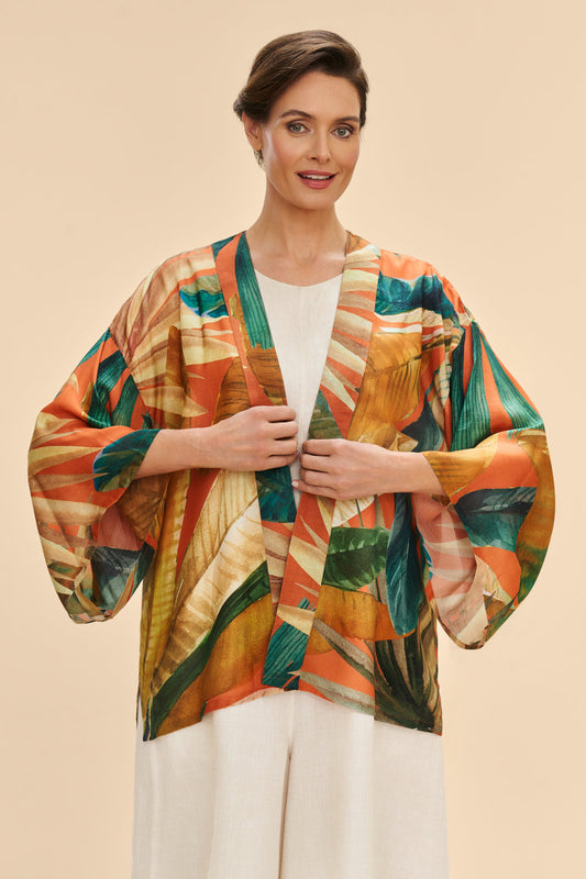 Painted Palms Kimono Jacket | Tangerine