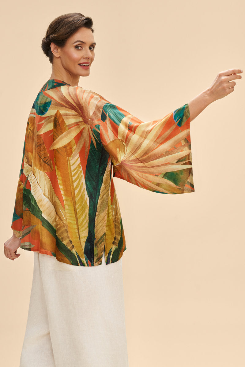 Painted Palms Kimono Jacket | Tangerine