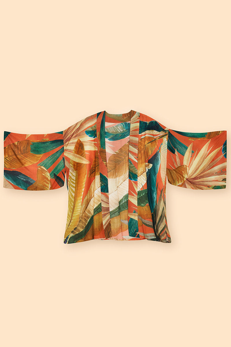 Painted Palms Kimono Jacket | Tangerine