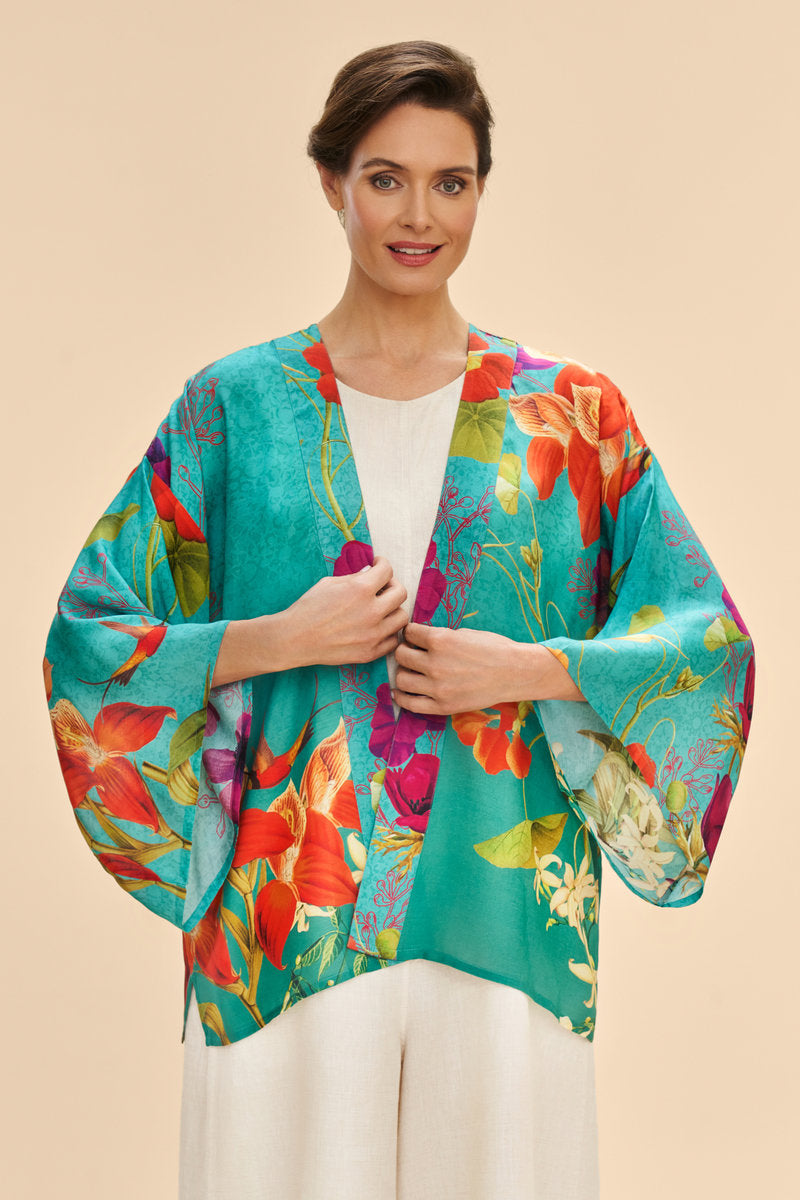 Hummingbird at Dusk Kimono Jacket | Teal