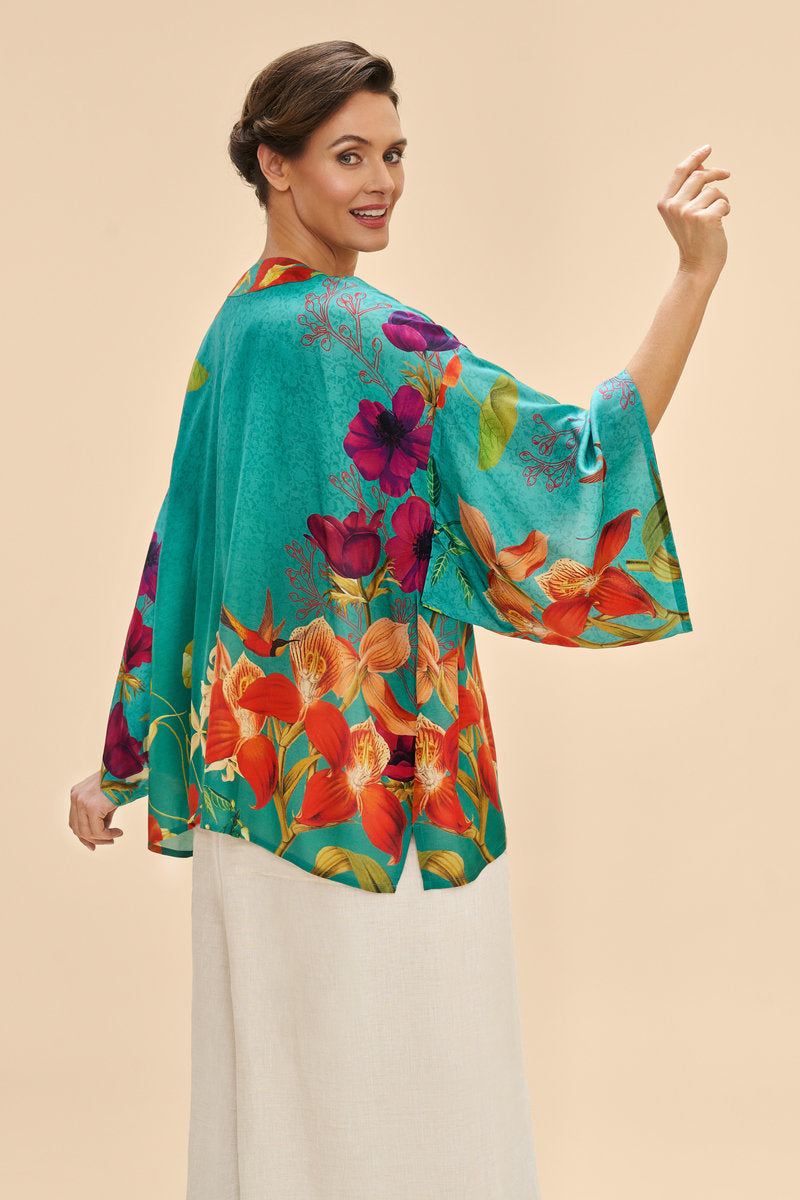 Hummingbird at Dusk Kimono Jacket | Teal