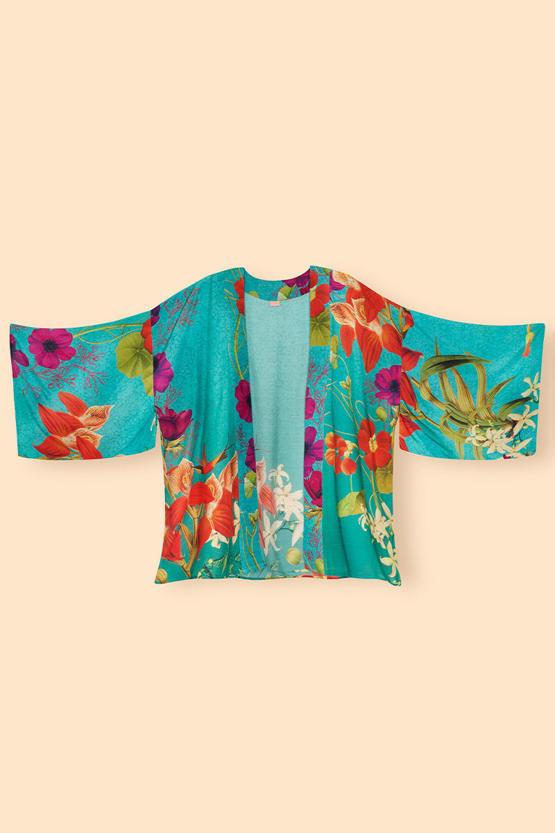 Hummingbird at Dusk Kimono Jacket | Teal