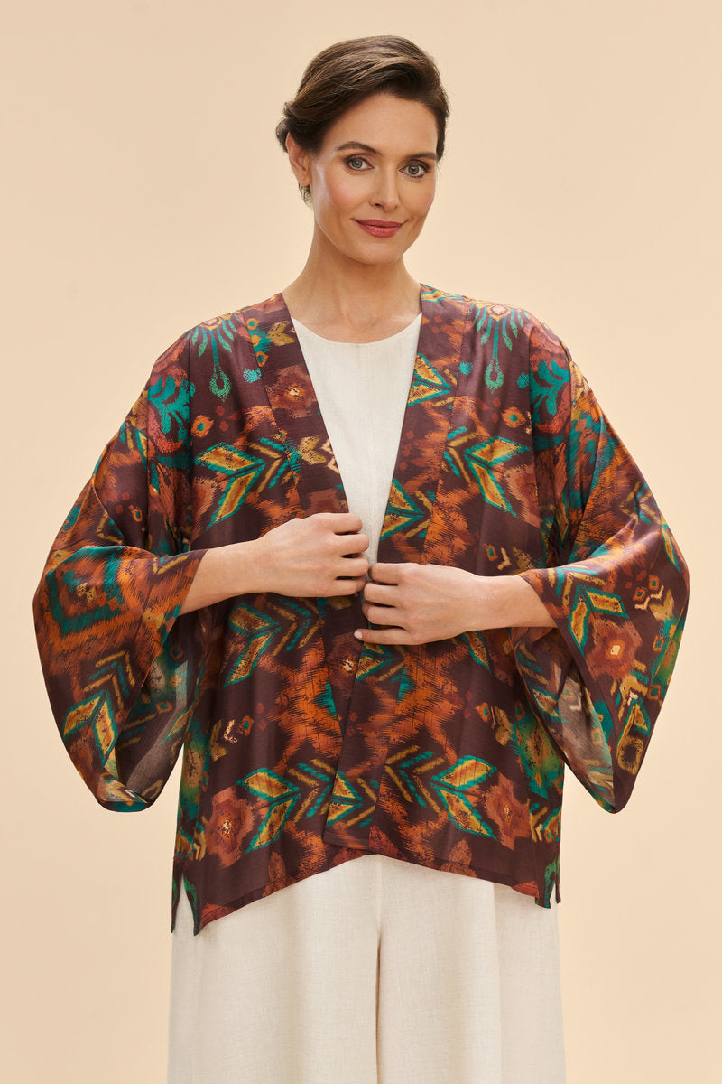 Chocolate Ikat Kimono Jacket