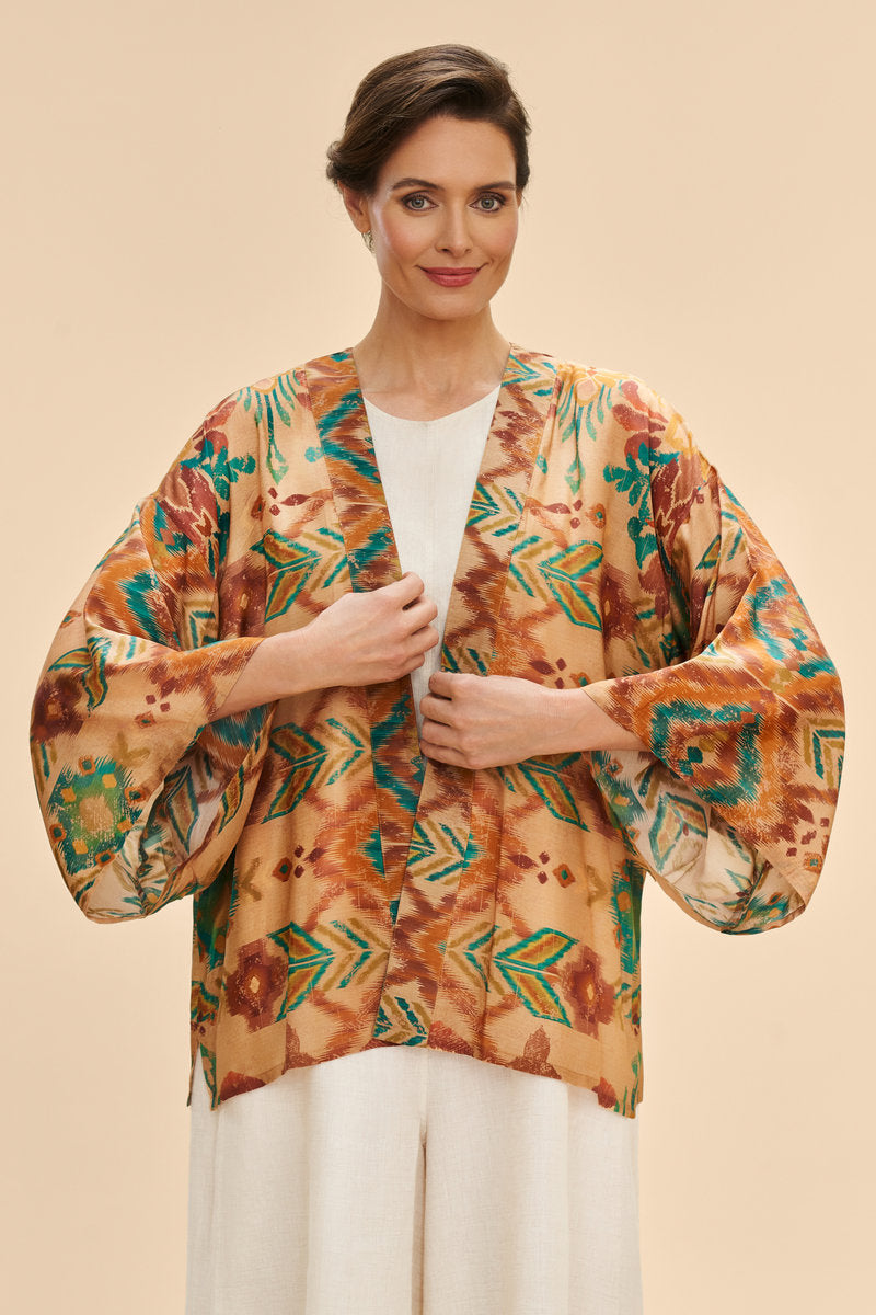 Warm Cream Ikat Kimono Jacket