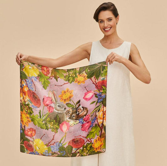 Whimsical Woodland  Scarf - 100% Silk Small Square