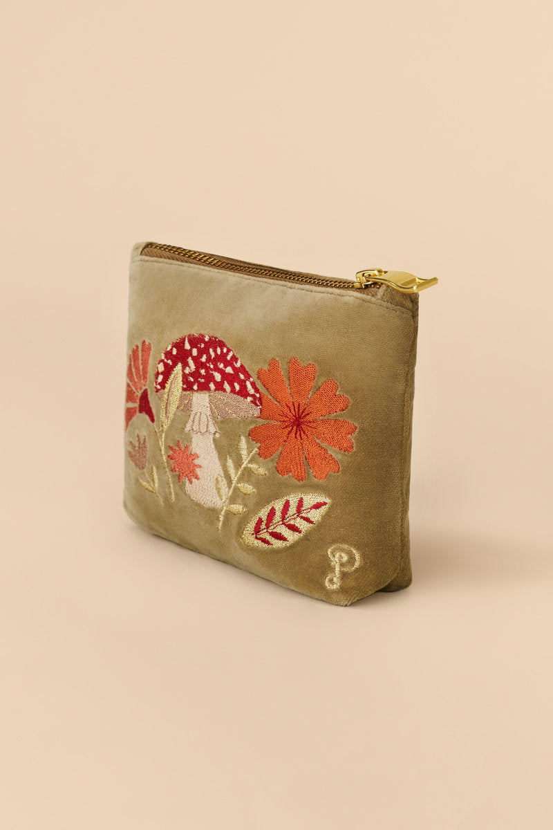 Velvet Embroidered Mini Pouch | Tranquil Toadstool