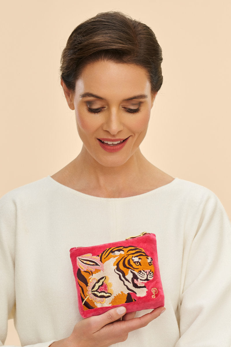 Velvet Embroidered Mini Pouch | Thrill of the Tiger