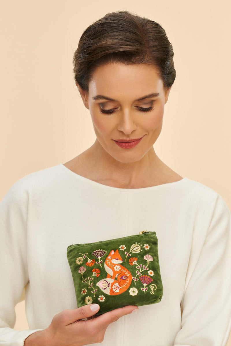 Velvet Embroidered Mini Pouch | Scandinavian Fox