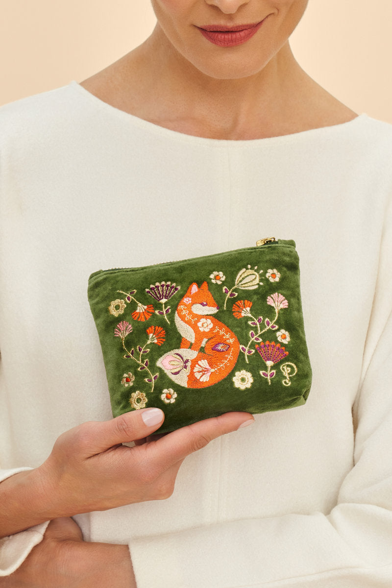 Velvet Embroidered Mini Pouch | Scandinavian Fox