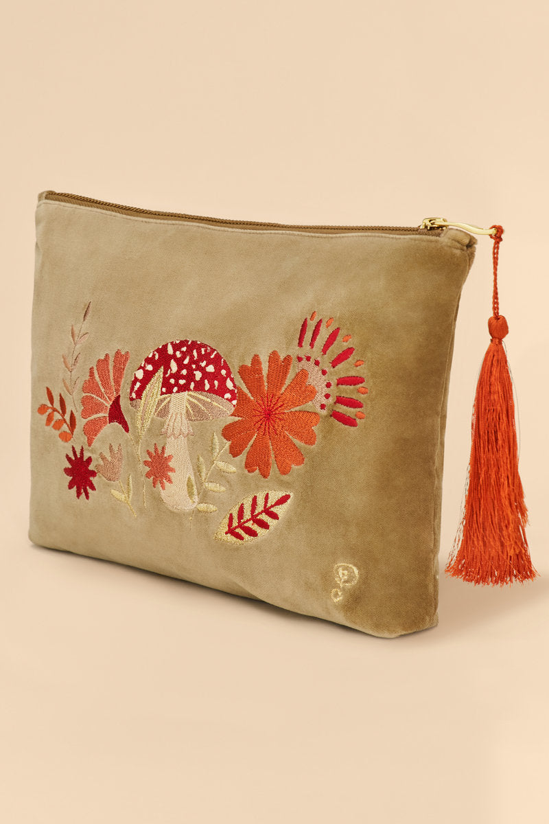 Velvet Embroidered Zip Pouch | Tranquil Toadstool