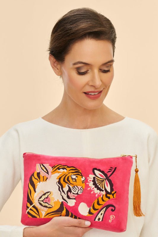 Velvet Embroidered Zip Pouch | Thrill of the Tiger