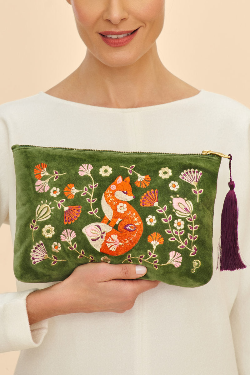 Velvet Embroidered Zip Pouch | Scandinavian Fox