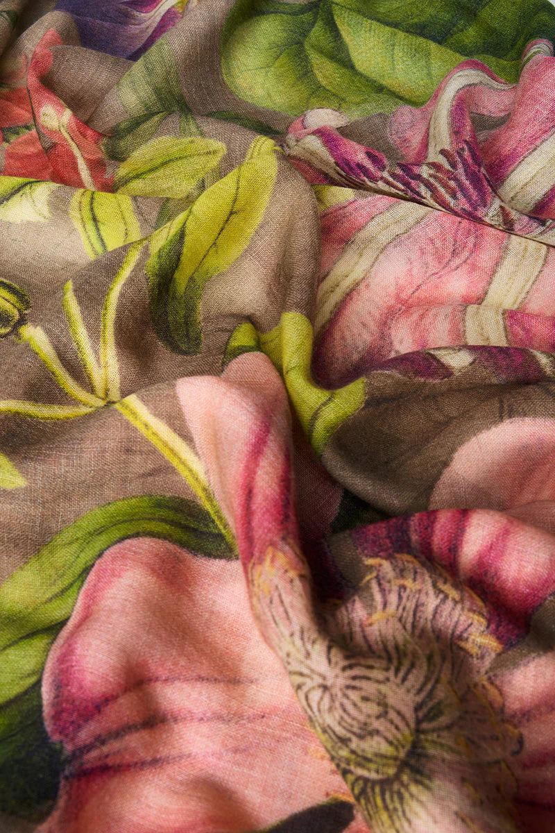 Wool Wraparound - Oversized Botanicals, Slate