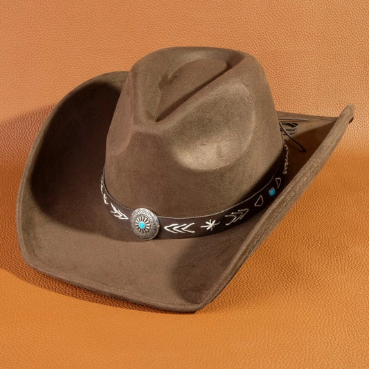 Western Concho Embroidered Strap Cowboy Hat | Dark Brown