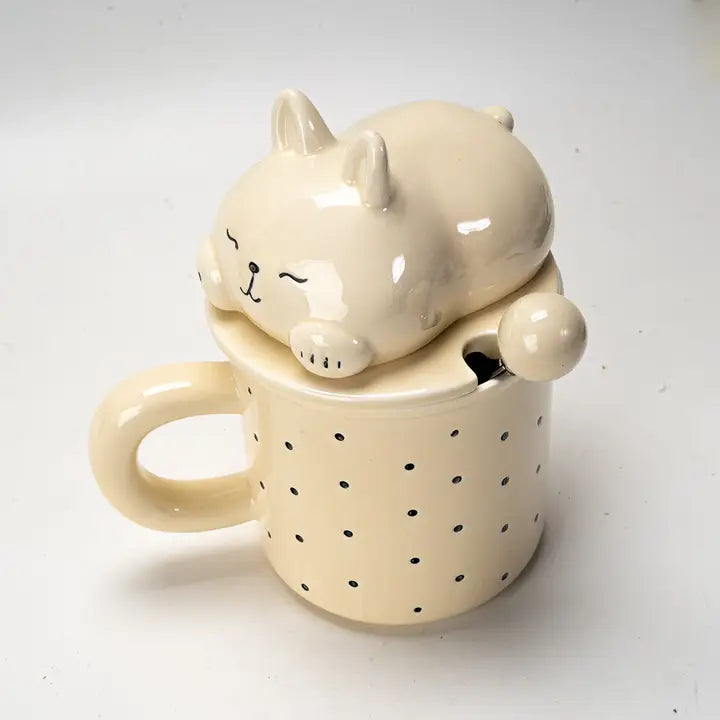 Rabbit Mug with Lid and Glass Straw