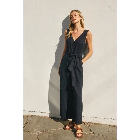 Heaven Sent Button Down Sash Belt Jumpsuit