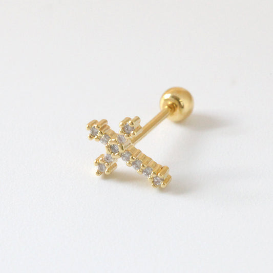 Tiny Ornate Cross Screw Back Earring