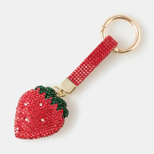 Pave Strawberry and Tag Bag Charm