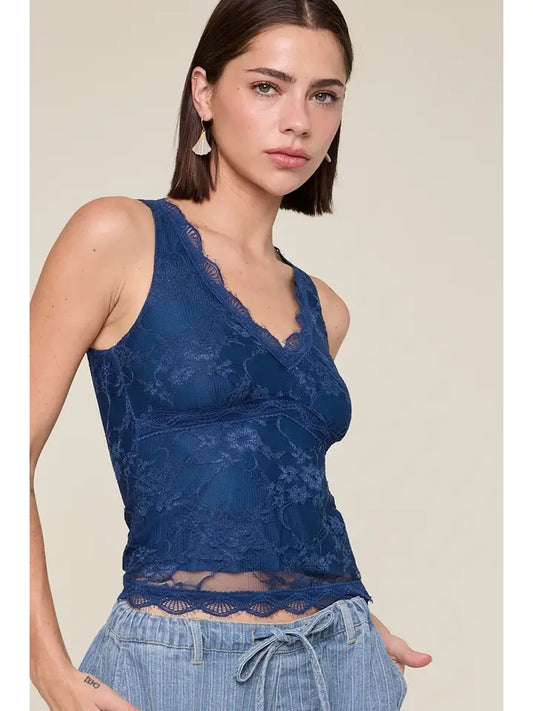 Floral Embossed Lace V-Neck Tank