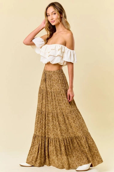 Mustard/Gold Paisley Print Tiered Maxi Skirt