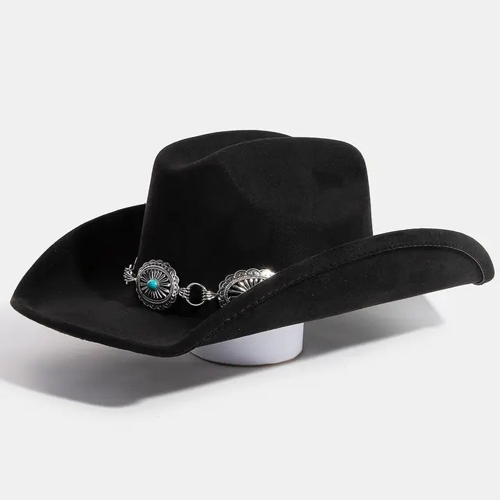 Turquoise Stud Concho Belt Western Cowboy Hat Black