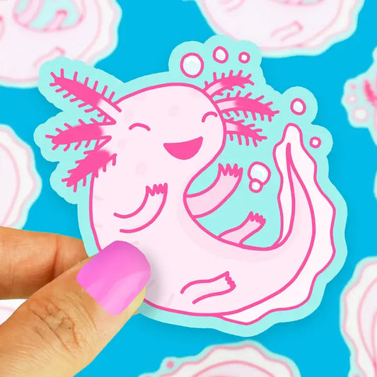 Cute Pink Axolotl Vinyl Sticker