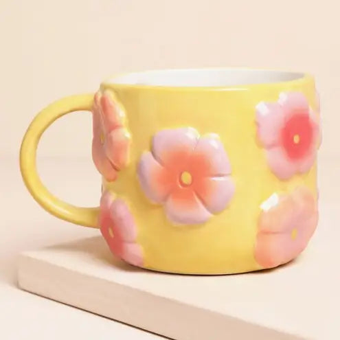 Retro Floral Yellow and Pink Ceramic Mug