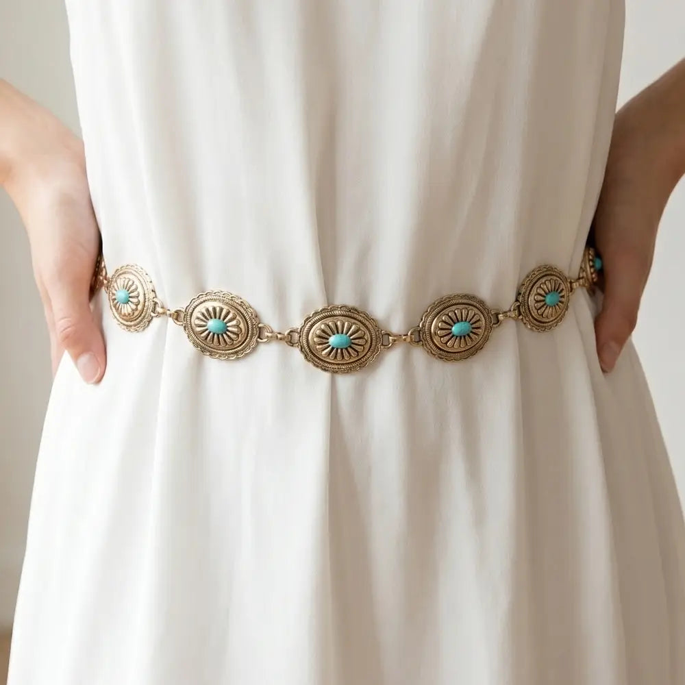 Oval Turquoise Concho Statement Chain Belt