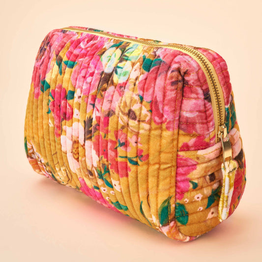 Large Quilted Washbag - Impressionist Floral, Mustard
