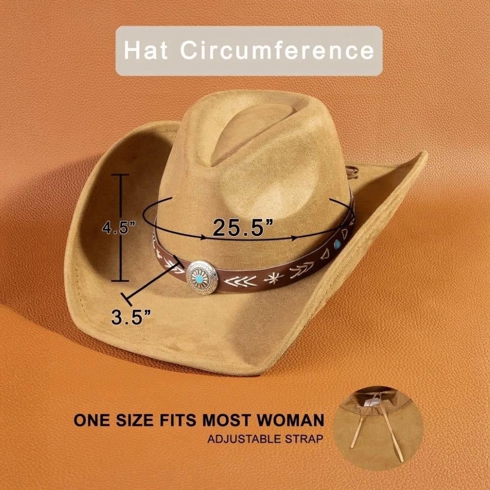 Western Concho Embroidered Strap Cowboy Hat | Dark Brown