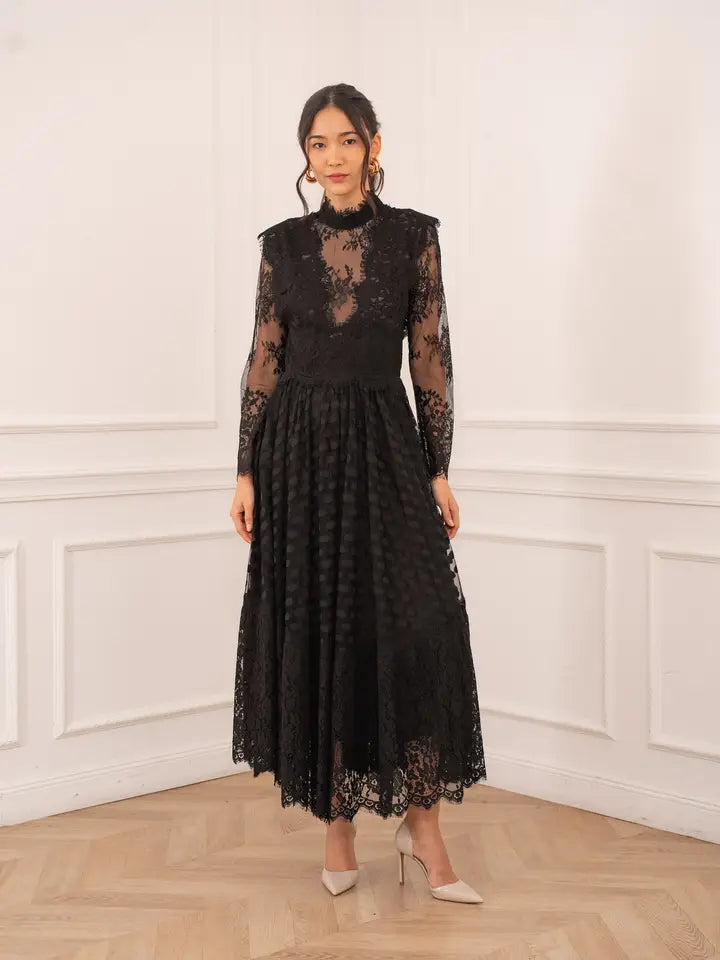 Long Dress in Plumetis Lace
