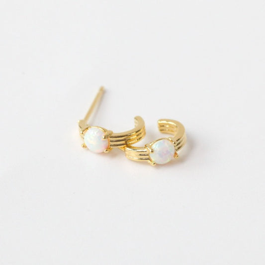 Opal Moon Huggie Stud Earrings