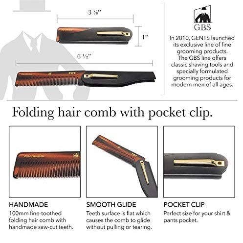 G.B.S FCT Folding Comb Fine Toothed Dressing Comb 6.5"