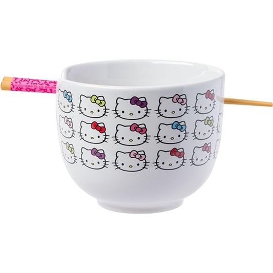 Hello Kitty Faces and Bows Ramen Bowl with Chopsticks