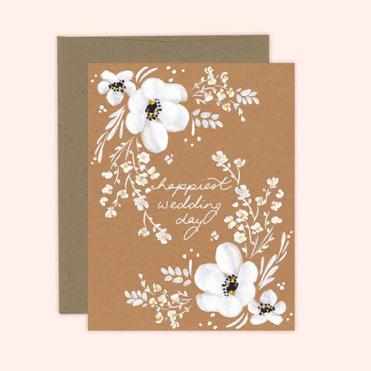 Happiest Wedding Day White Floral Card