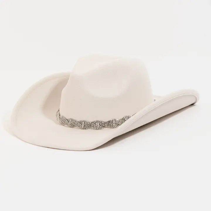 Rhinestone Chain Strap Western Cowboy Hat White