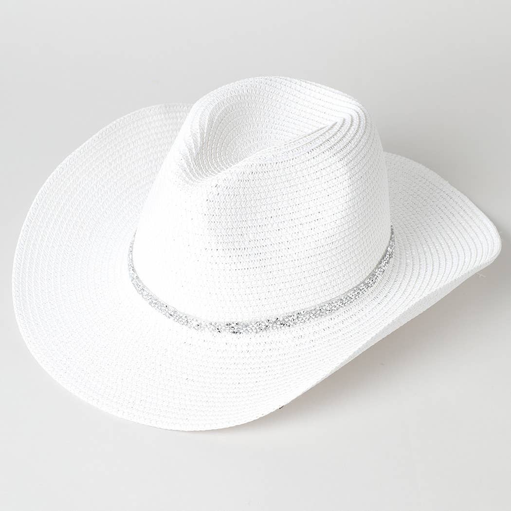 Rhinestone Band Straw Panama Cowboy Hat